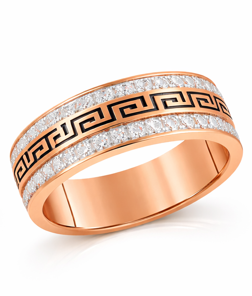 Men’s 14K Gold Greek Key Diamond Wedding Band Double Row 1.00 CTTW